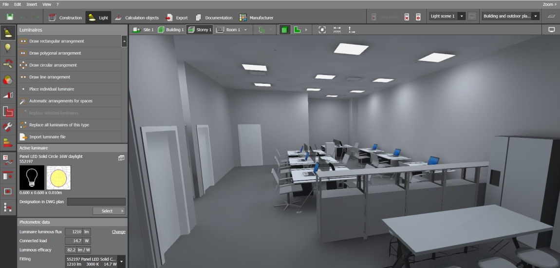 iluminación interior DIALUX